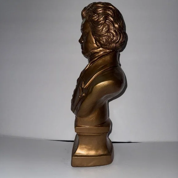 BEETHOVEN COMPOSER 17" T BUST COPPER TONE SCULPTURE FIGURINE STATUE ARTWORK